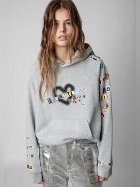Zadig & Voltaire Georgy Multicusto Heart Graphic Hoodie Grey Size Small